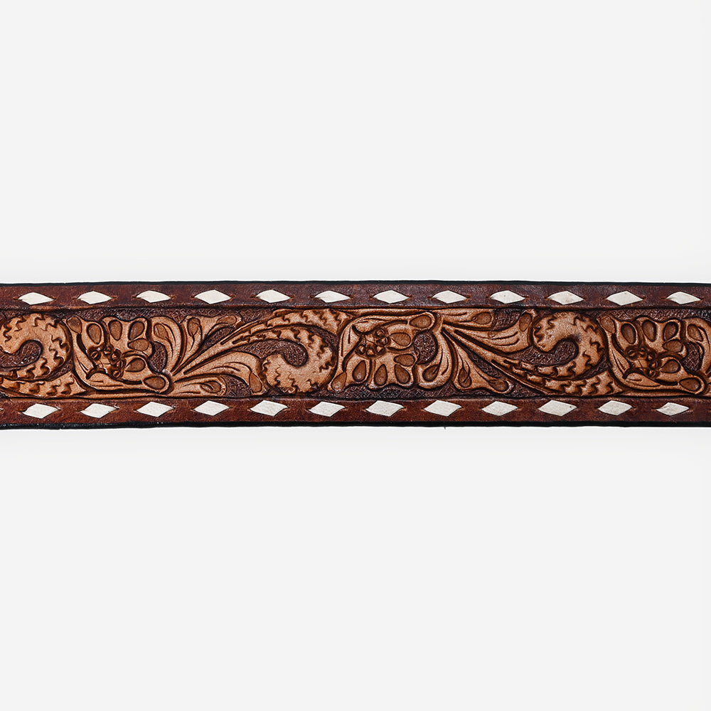 ADBLF175 Classic Western Handtooled Leather Belt - Floral Pattern