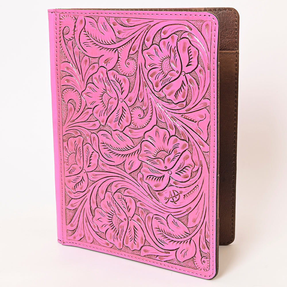 ADBG1232 Pink Hand-Tooled Leather Portfolio - Western Floral Folio Case