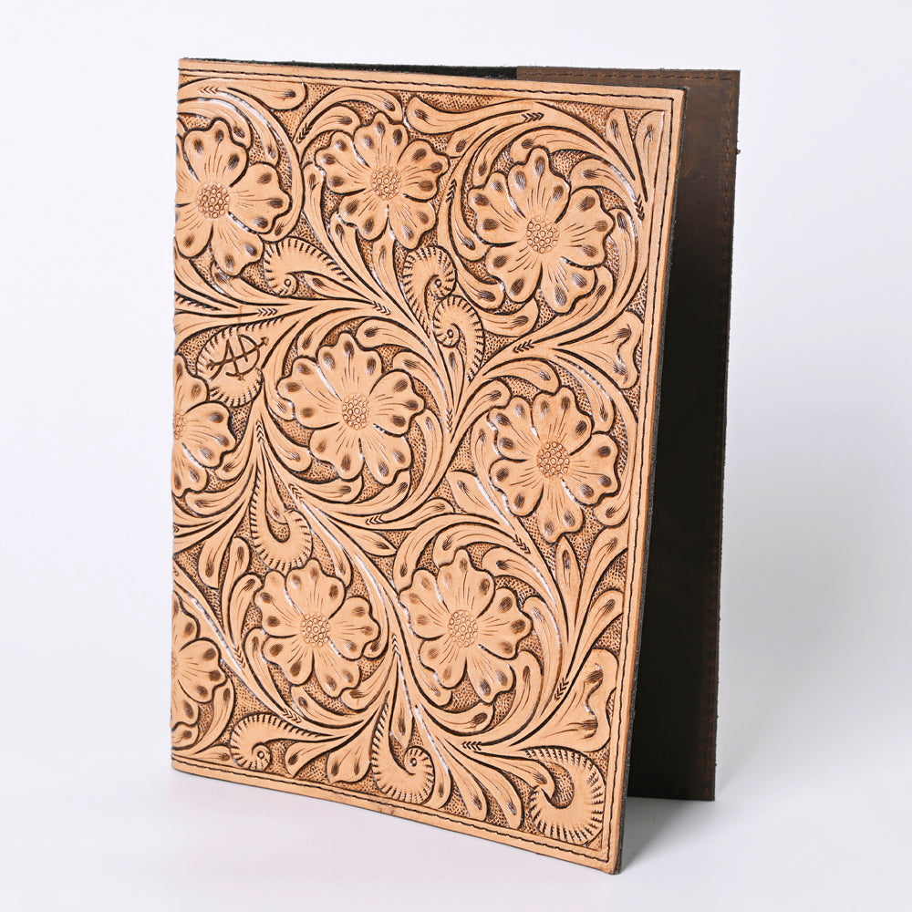 ADBG1243 Hand-Tooled Natural Leather Notebook Cover - Western Floral Design