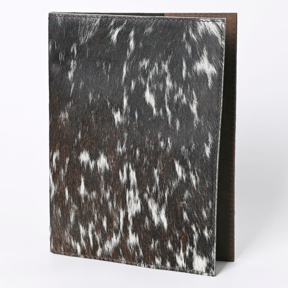 ADBG1244 Genuine Cowhide Leather Notebook Cover - Black & White Hair-On Hide