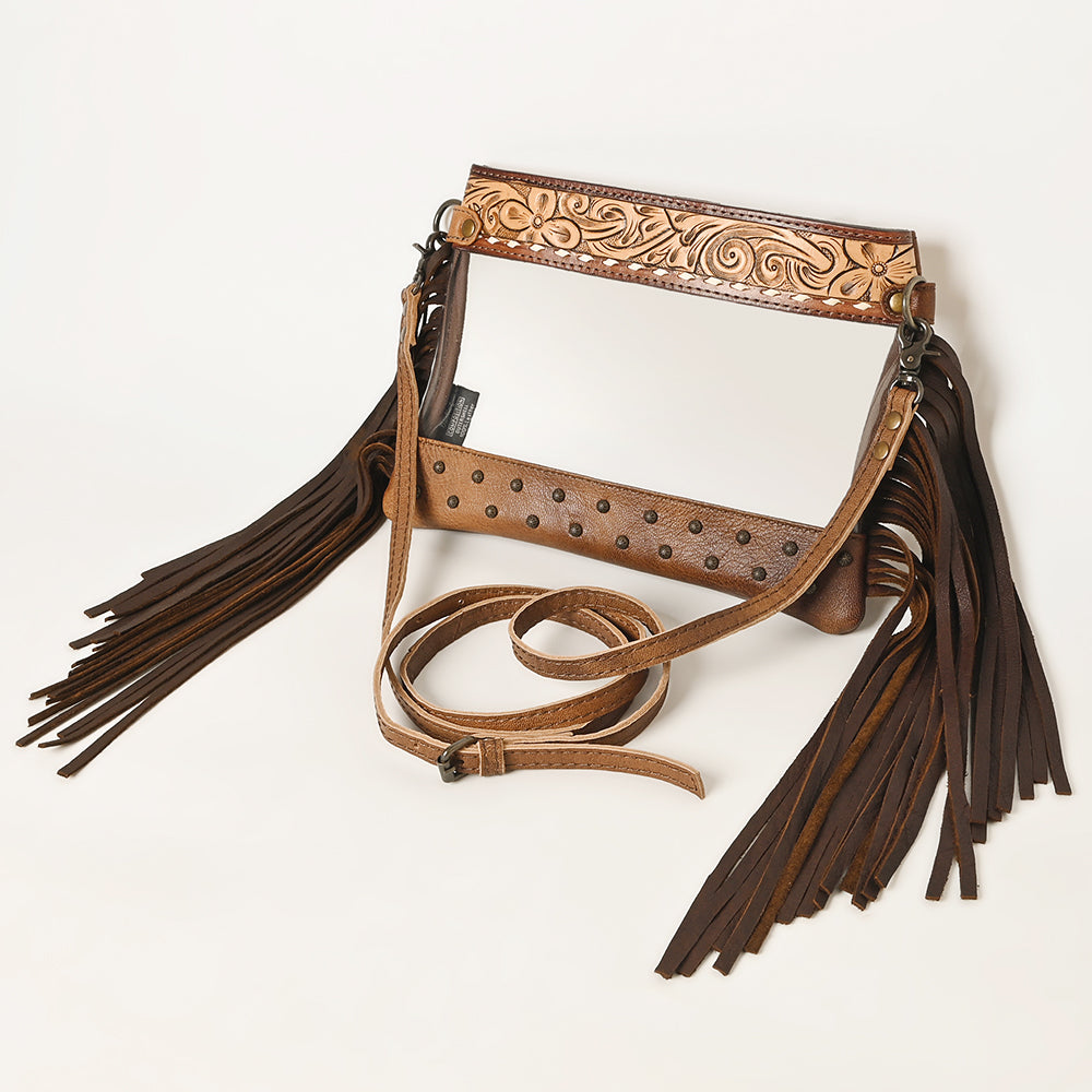 ADBG1174 Clear Stadium-Approved Crossbody Bag with Tooled Leather Trim - Western Style by American Darling