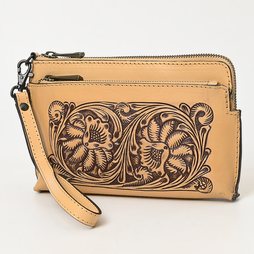 ADBGZ844 Hand-Tooled Genuine Leather Wristlet Wallet American