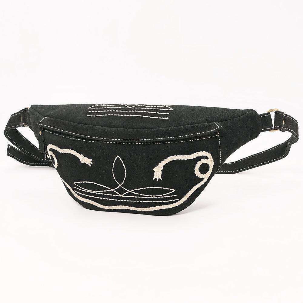 ADBGA668 Western Suede Belt Bag with Rope Embroidery-Rodeo Waist Pack