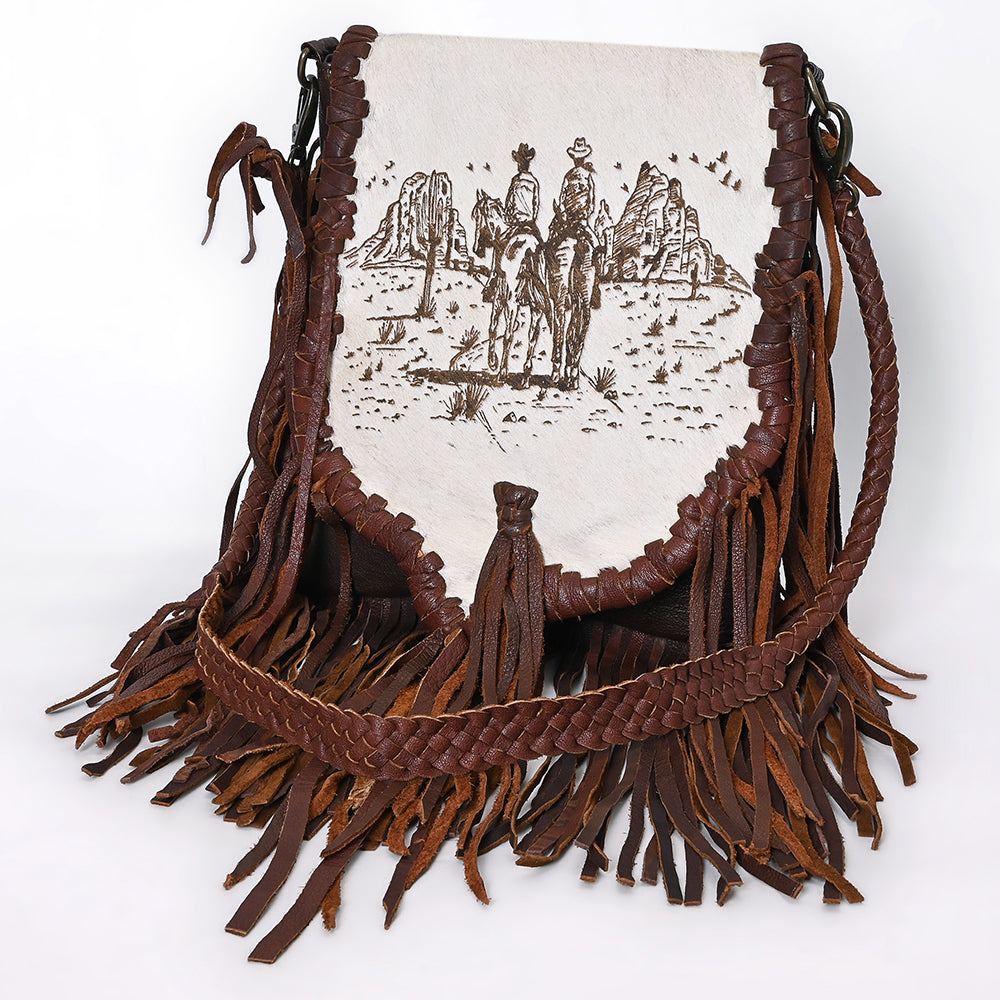 ADBGM603 Hair-On Hide Fringe Crossbody Bag - Genuine Leather Western Saddle Purse