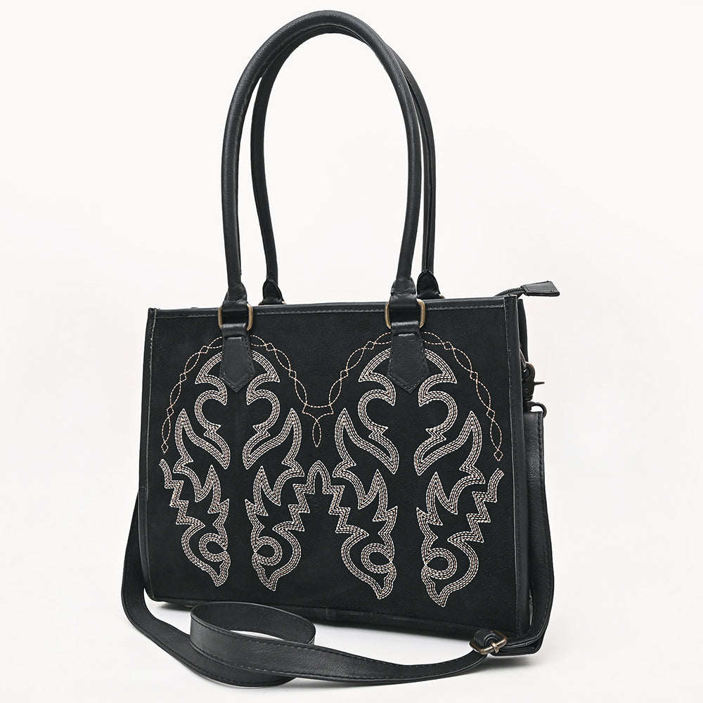 ADBG1744 Suede Western Tote with White Embroidered Stitching & Diamond Whipstitch Trim
