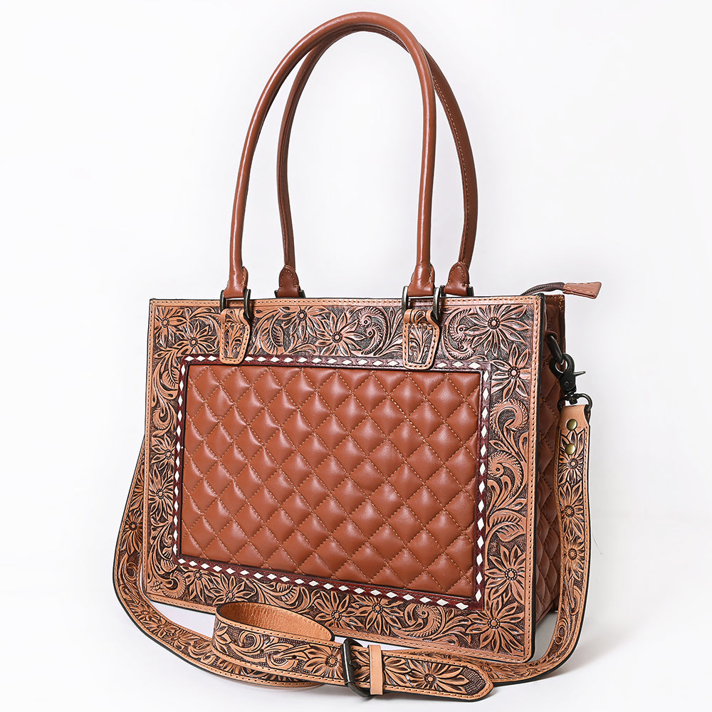 ADBG1671A Tooled Leather Quilted Western Tote Bag with Floral
