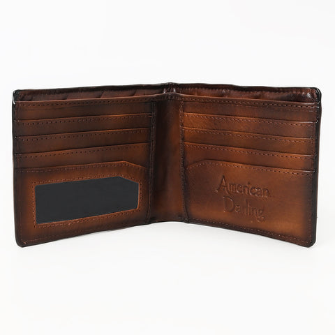 ADBGM529A Quilted Tan Leather Bifold Wallet - Western Mens Handcrafted Slim Wallet