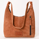 ADBG1617 Suede Crossbody Bag with White Southwestern Stitching & Whipstitch Trim