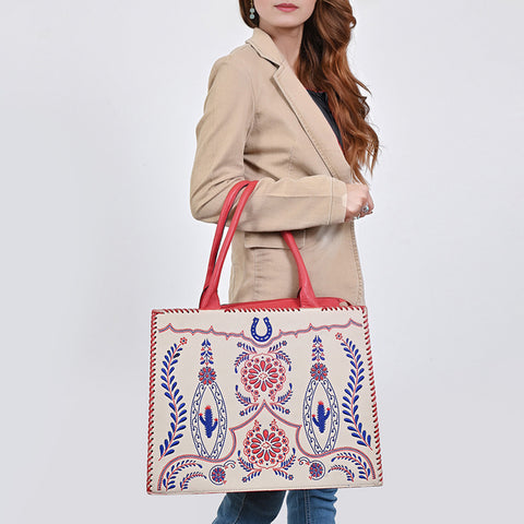 American Darling Embroidered Braided Genuine Leather Western Tote Bag