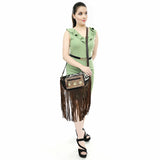 ADBGA550 American Darling Western Fanny Pack Cowhide Leather with Hand-Tooled Floral Pocket & Fringe