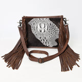 ADBG1565 Croc Embossed Leather Fringe Crossbody - Western Statement Purse