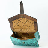 ADBG1535 Western Hand-Tooled Leather Crossbody Bag with Buckle Strap & Chain - Floral Tooled Design