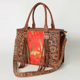 LC-ADBG230 Hand Tooled Leather Tote Bag with Hair-On Cowhide & Hand-Painted Floral Design
