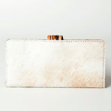 ADBG487 Tooled Leather & Hair-On Cowhide Wallet with Turquoise Inlay Floral Design