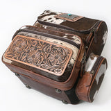 ADBG860A Western Cowhide Leather Backpack with Hand-Tooled Floral Accents & Turquoise Stone Becca by American Darling