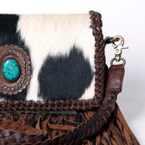 ADBGM272 Cowhide Western Fringe Wallet - Braided Strap with Turquoise Concho