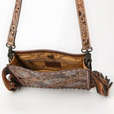ADBG323 Hand-Tooled Leather Crossbody Bag with Floral Daisies & Fringe Strap | American Darling