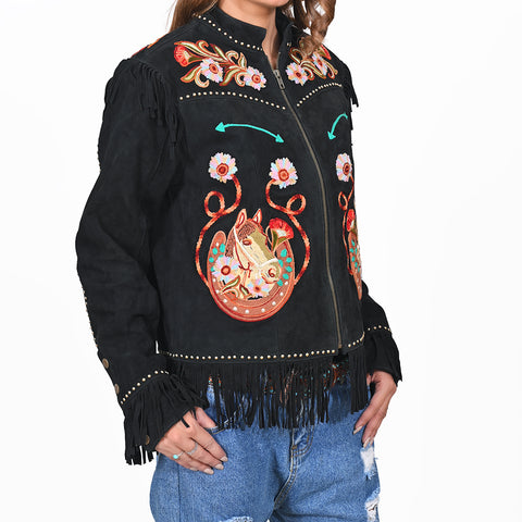 ADJKT111 American Darling Women Leather Fringed Embroidered Western Jacket