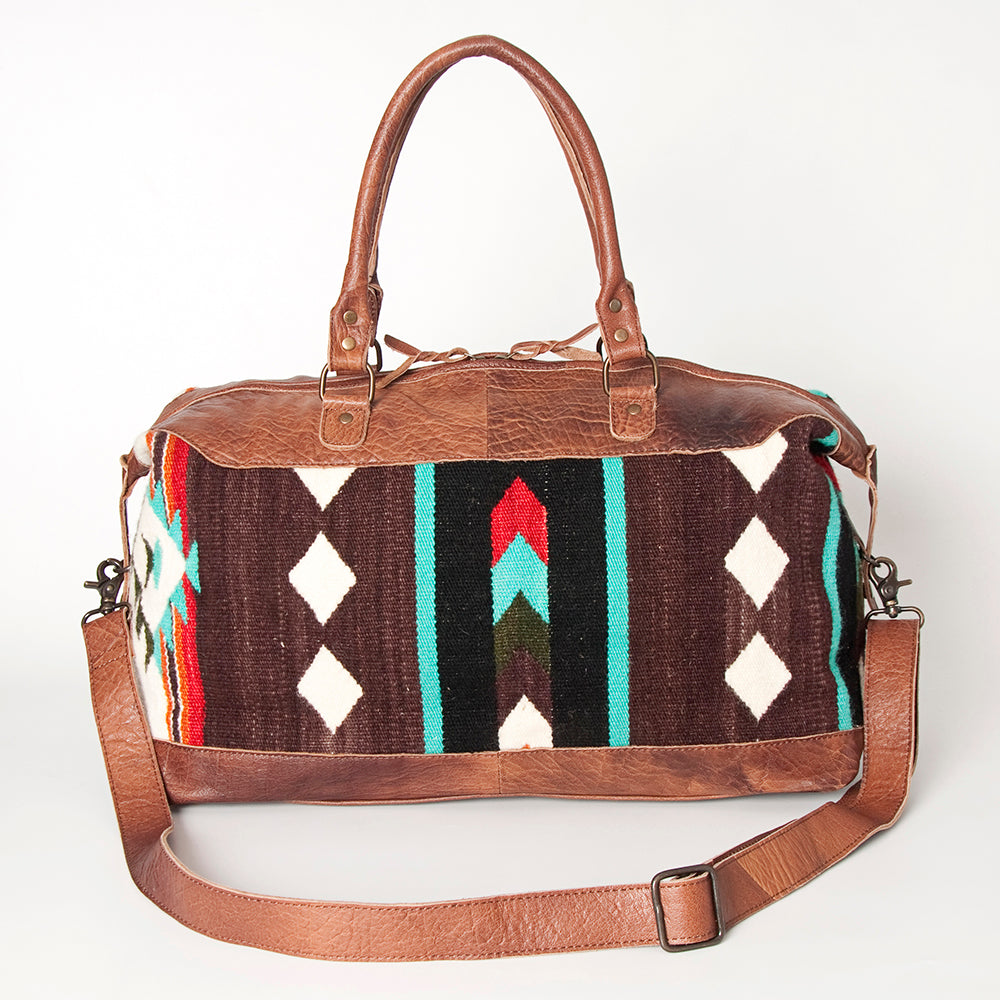 ADBG460 Southwestern Wool & Leather Duffel Bag Handwoven Saddle Blanket Travel Tote
