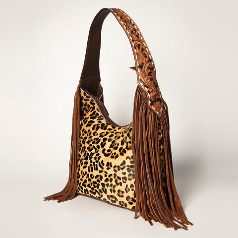 ADBGI112 Sage Western Hobo Bag - Genuine Leather with Tan Hair-On Hide & Tooled Strap