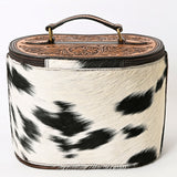 ADBGA411 Distressed Leather Jewelry Case with Hand-Tooled Floral Lid Western Vanity Organizer