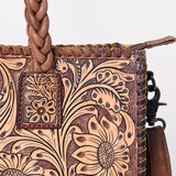 ADBG1173 Floral Hand-Tooled Leather Tote Bag - Braided Handles & Adjustable Strap