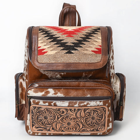 ADBG1787 American Darling Hand Tooled Floral Backpack Bag - Woven Saddle Blanket & Cowhide Western Bag