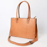 LC-ADBG1394 Classic Tan Genuine Leather Tote Bag with Shoulder Strap - Western Minimalist