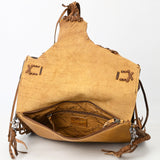 ADBGM474 Western Fringe Leather Wallet Bag - Rawhide Style with Turquoise Concho & Braided Strap