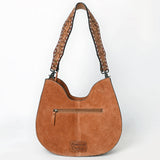ADBG1720 Suede Hobo Bag with Hand Tooled Leather Strap & White Stitch Detailing