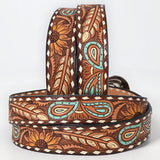 ADBLF206 Beautifully Hand Tooled Hand Painted Genuine American Leather Belt Men and Women Bling