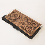 KBG139 WALLET Hand Tooled Saddle Leather with Cowhide Leather and Upcycled Canvas Ladies Ba
