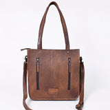 ADBG1086 Western Cowhide Fringe Tote Bag with Tooled Leather Straps-Handcrafted by American Darling