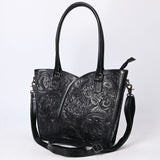ADBG1473A Black Western Hand Tooled Leather Tote Bag for Women - Genuine Cowhide by American Darling
