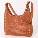 ADBG1617 Suede Crossbody Bag with White Southwestern Stitching & Whipstitch Trim