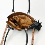 ADBG1500 Black Leather Tote with Tooled Yoke & Fringe - Western Structured Handbag