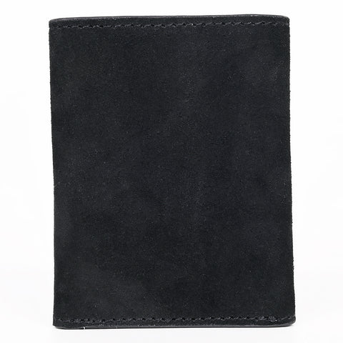 ADBGZ920A Black Genuine suede Leather Trifold Wallet with White Embroidered Stitch Detail