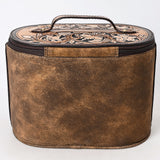 ADBGA411 Distressed Leather Jewelry Case with Hand-Tooled Floral Lid Western Vanity Organizer