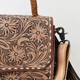 ADBG1583 Hand-Tooled Leather Briefcase Bag - Western Clutch Purse with Fringe & Adjustable Strap
