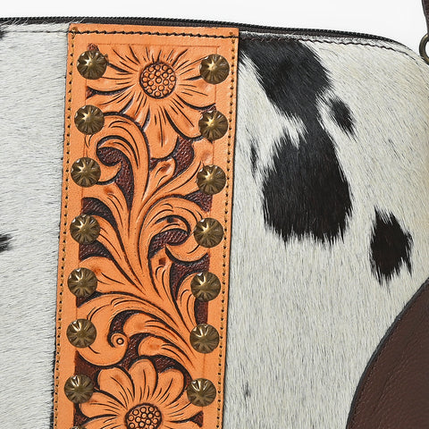 ADBG596 American Darling Hand Tooled Floral Carved & Hair-On Cowhide Western Cross body Bag