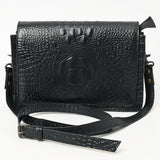 ADBG1193A Black Croc-Embossed Leather Crossbody Bag - Sleek Western Mini Satchel