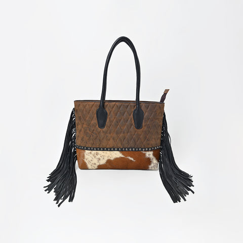 ADBGM825 American Darling Quilted Leather Cowhide Western Fringe Tote