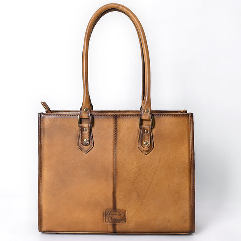 ADBGM542 Western Quilted Leather Tote Bag - Structured Cowgirl Handbag with Diamond Stitch Patch