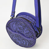 ADBG1461 Round Natural Hand-Tooled Leather Canteen Bag - Floral Whipstitch Western Style