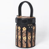 ADBGA783 Black Cylindrical Tooled Leather Case – Floral Carved Western Vanity with Handle