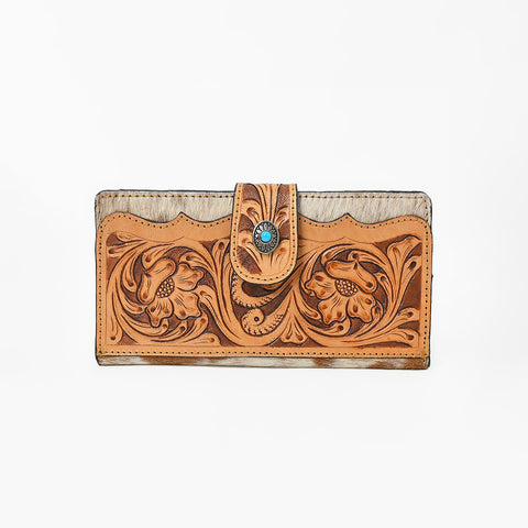 KBG241 American Darling Hair on Hide & Harness Leather Western Tooled Wallet
