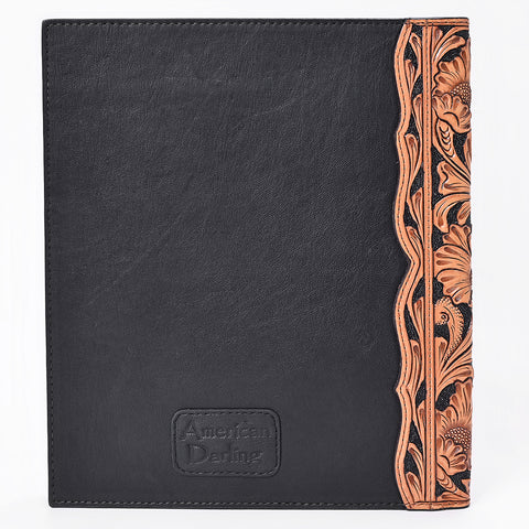 ADBG1823 American Darling Hand Tooled Floral & Crocodile Embossed Leather Western Portfolio Bag
