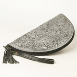 LC-ADBG1233H Hand-Tooled Leather Clutch - Semi-Circle Wristlet with Tassel