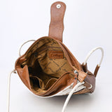 ADBG1485 Cowhide and Tooled Leather Shoulder Bag with Western Rope Strap