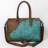 ADBG1562B Turquoise Croc Embossed Leather Barrel Bag - Western Weekender Purse
